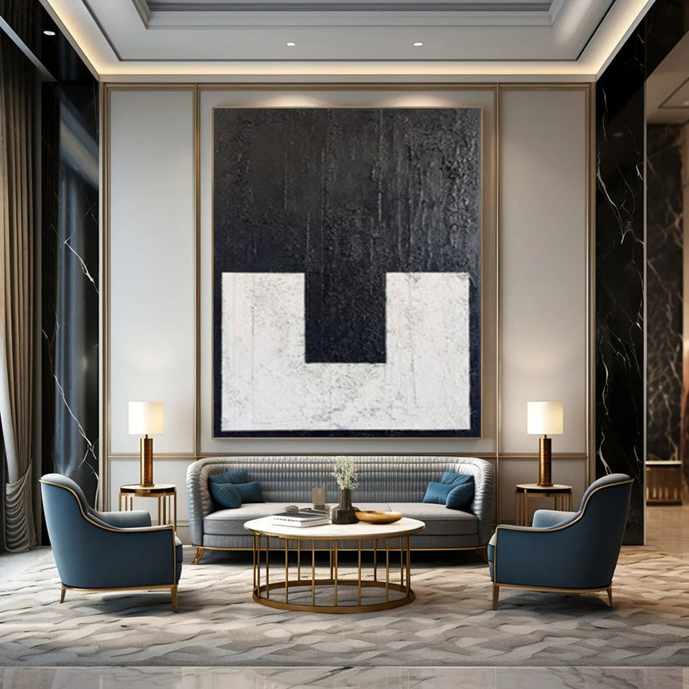 “Textured Black - White ‘U’” – Minimalist Textured Painting CT1077