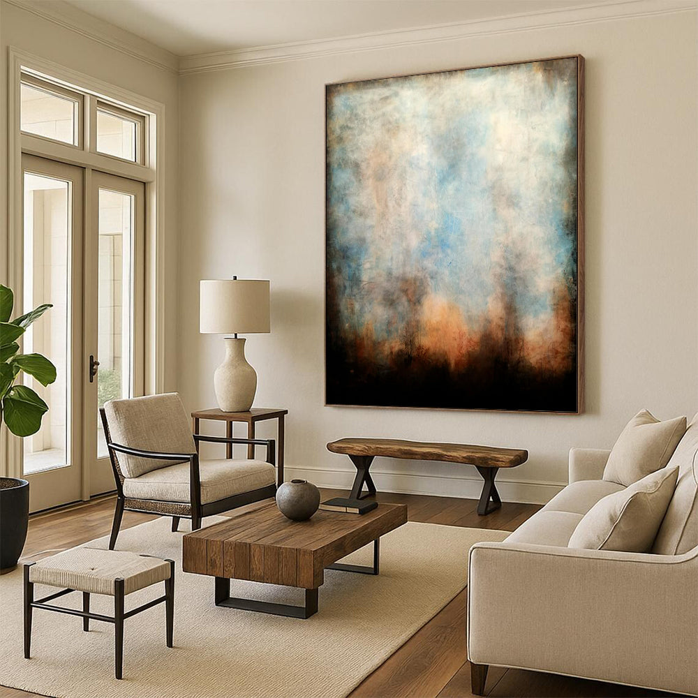 “Muted Blue & Brown Atmospheric Abstract” - Abstract Painting On Canvas CT2324
