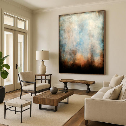 “Muted Blue & Brown Atmospheric Abstract” - Abstract Painting On Canvas CT2324