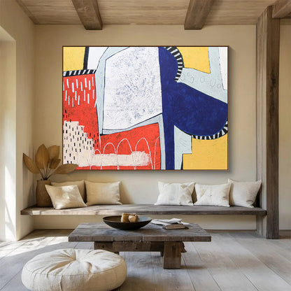 “Red - Blue Geometric Contrast” Abstract Acrylic Painting On Canvas DKH544