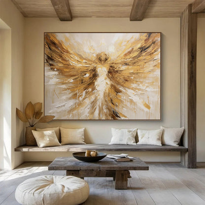 “Golden Winged Angel” Impasto Spiritual Painting On Canvas DLZ082