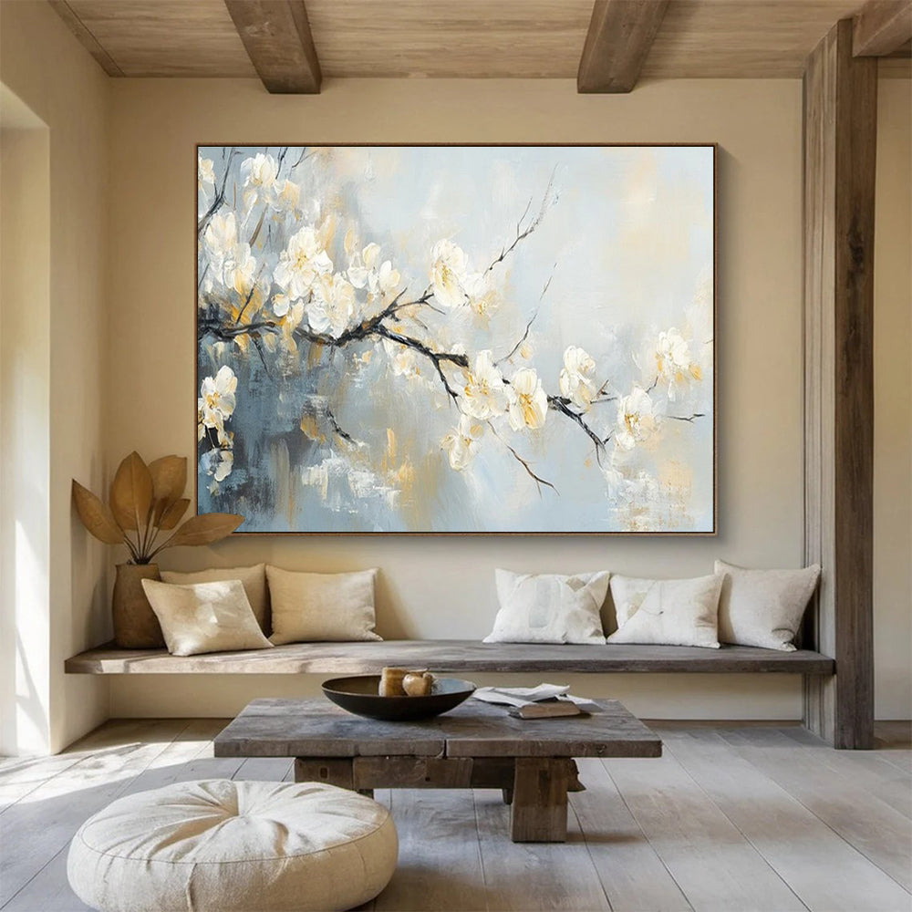 “Soft - Hued Blossom Branch” - Delicate Floral Painting On Canvas DKH805