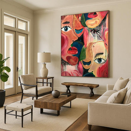 “Colorful Faces” - Vivid Abstract Portrait Painting On Canvas CT2235