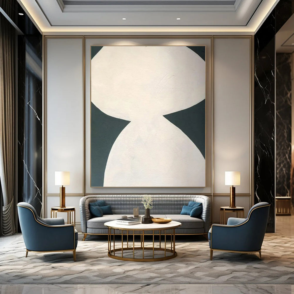 “White - Dark Green Hourglass Form” – Abstract Hourglass Art CT0999