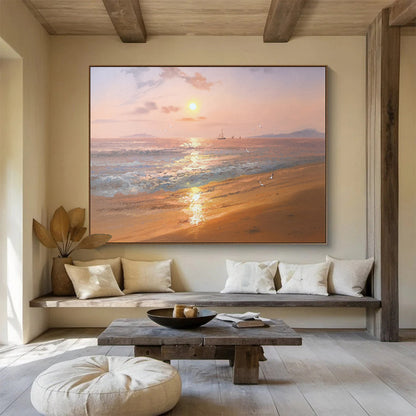 “Sunset Sea Symphony” - Orange, Pink & Purple Realist Seascape Painting On Canvas DLZ269