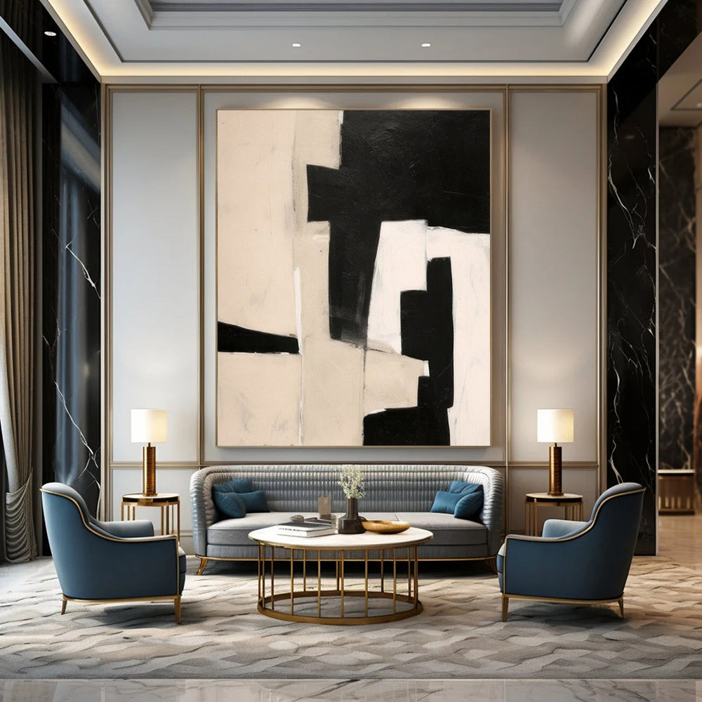 “Black - Beige Geometric Contrast” – Geometric Abstract Art CT1038