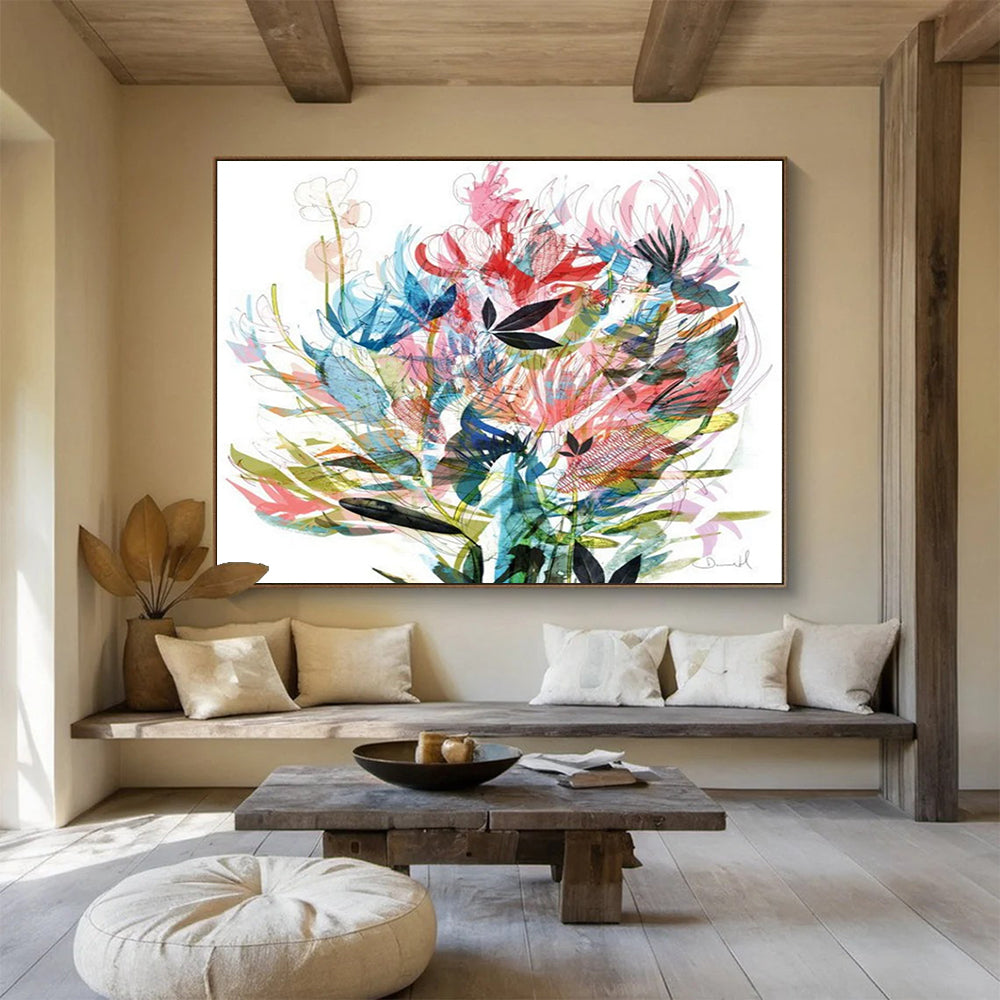 “Colorful Floral Burst” Botanical Abstract Painting On Canvas DLZ138