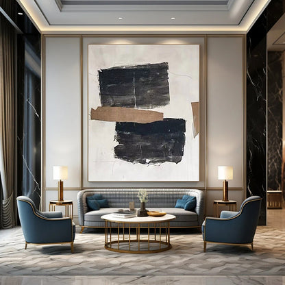 “Black - Brown Collage on White” – Mixed - Media Abstract Art CT1145