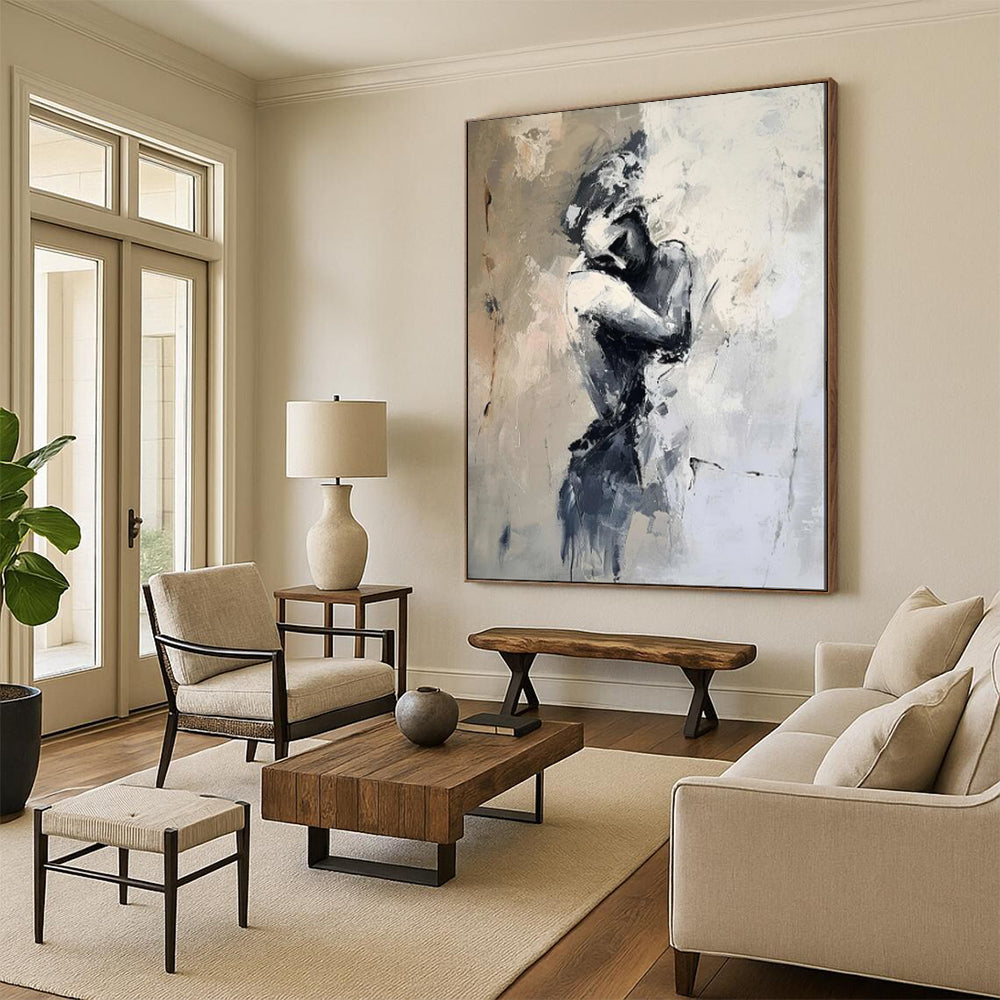 Monochrome Tones, Contorted Figure - "Inner Struggle" - Abstract Figurative Painting CT1832