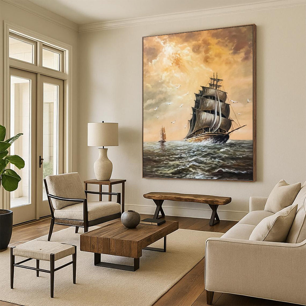 “Sailing Ship at Sea” - Classic Maritime Oil Painting On Canvas DKH1649