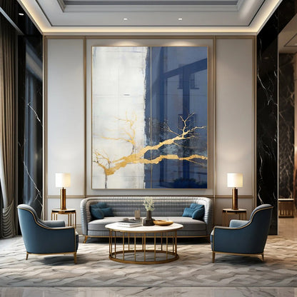 “Gold Branch on Neutral” – Mixed - Media Abstract Art CT1049