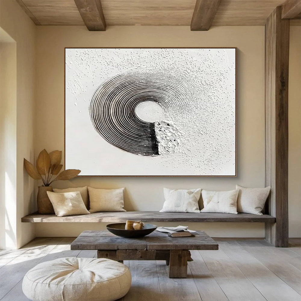 Textured Circular Form - Abstract Mixed - Media Painting On Canvas DKH645