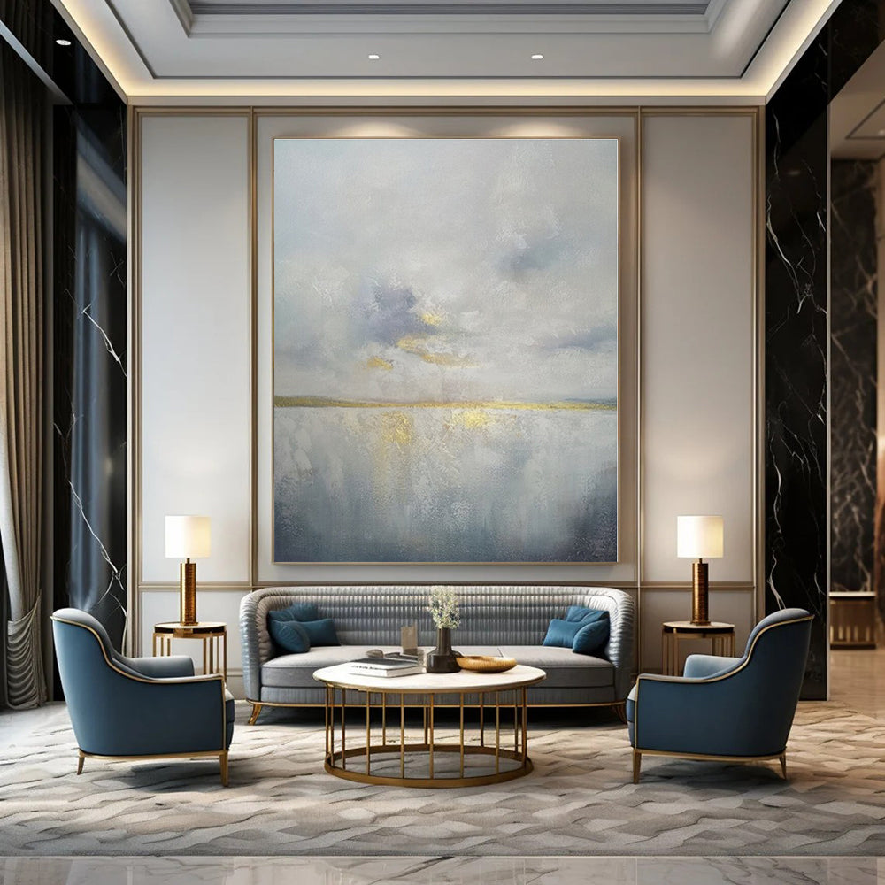 Grey - Gold Serene Landscape - Minimalist Landscape Acrylic Painting CT1398