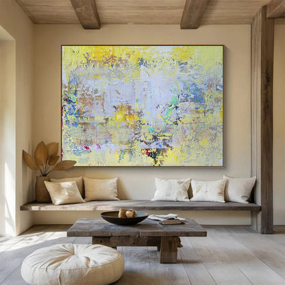 Bright Textured Abstract in Yellow and Pastels Painting On Canvas DKH194