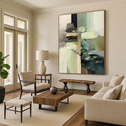 Geometric Shapes in Green - Earth Tones, “Nature’s Geometry” - Abstract Geometric Acrylic Painting CT0743