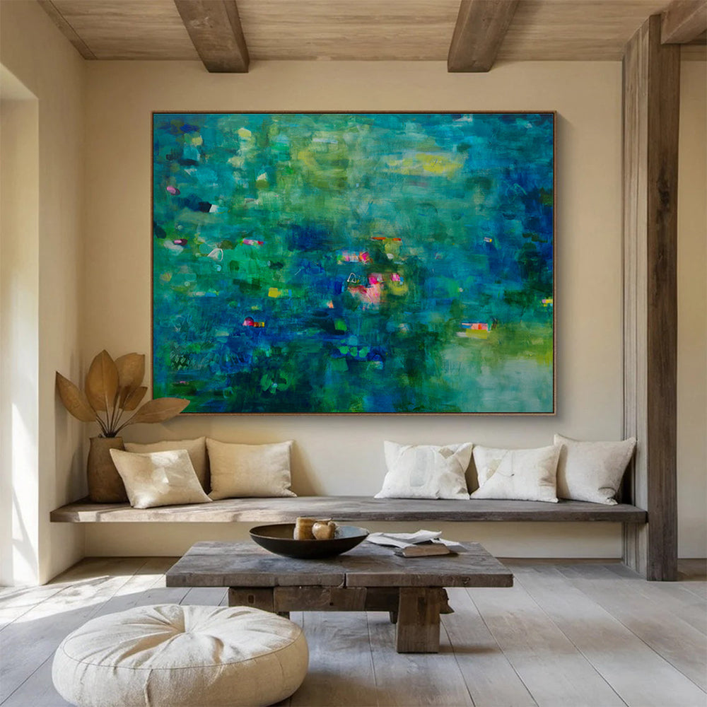 Teal Abstract Impression - Blended Greens and Blues Painting On Canvas DKH037