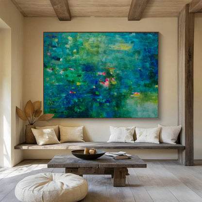Teal Abstract Impression - Blended Greens and Blues Painting On Canvas DKH037