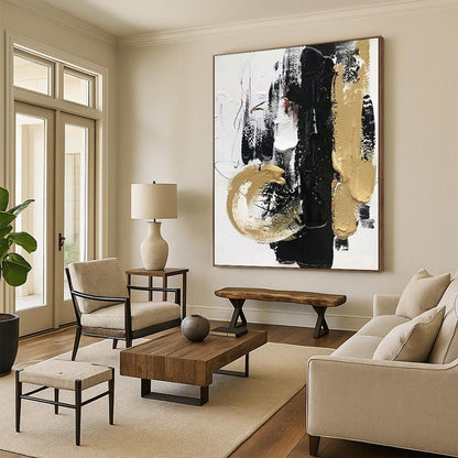“Black - Gold Abstract Drama” - Textured Abstract Painting On Canvas DTP146