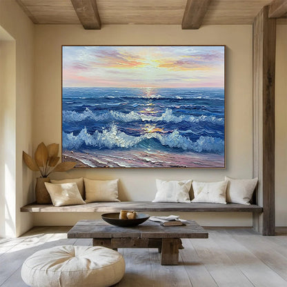 Sunset Over the Ocean - Impressionist Seascape Painting On Canvas DLZ218