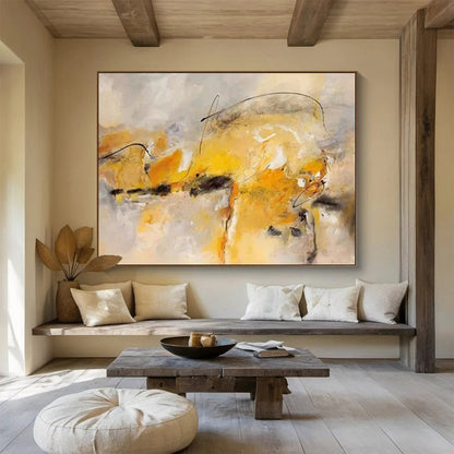 “Yellow - Gray Abstract Lines” Abstract Oil Painting On Canvas DKH431