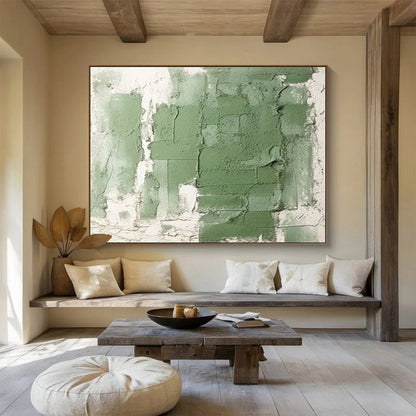 Textured Green and White Abstract Painting On Canvas DKH274