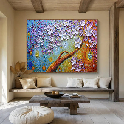 Textured Flower Tree with Swirls - Impasto Fantasy Painting On Canvas DLZ217