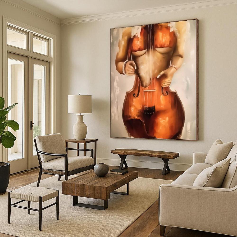 “Cello - Shaped Figure” - Surrealist Oil Painting On Canvas DKH1648