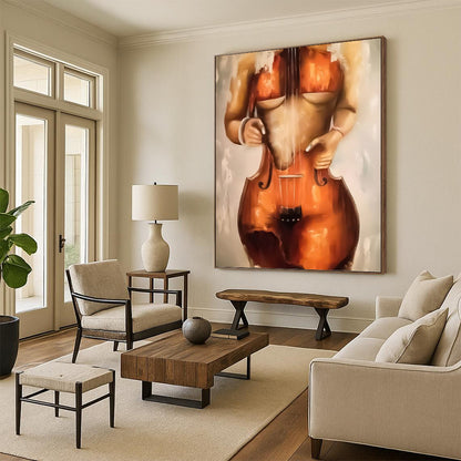 “Cello - Shaped Figure” - Surrealist Oil Painting On Canvas DKH1648