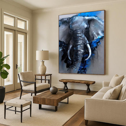 “Blue & Gray Elephant Portrait” - Expressive Animal Painting On Canvas DKH1610