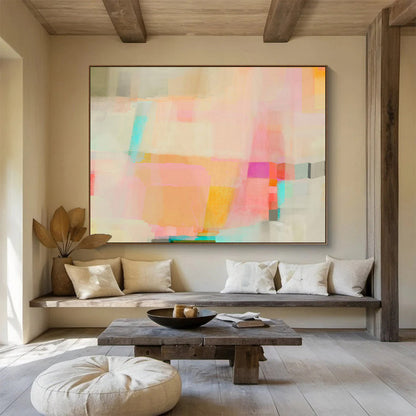 “Soft Color Block Abstract - Pastel Hues in Geometric Forms” Painting On Canvas DKH029