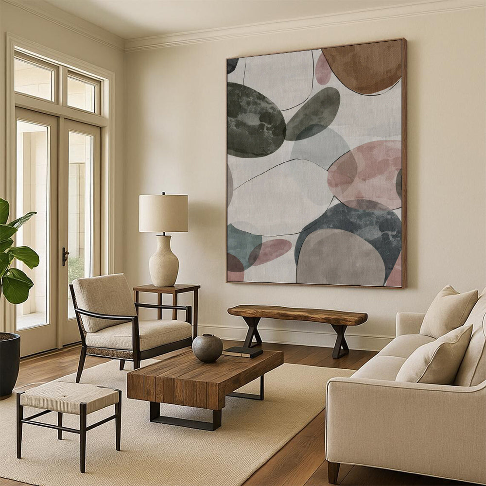 “Pastel Pebble Dream” - Colorful Oval Shapes Painting On Canvas DKH1157