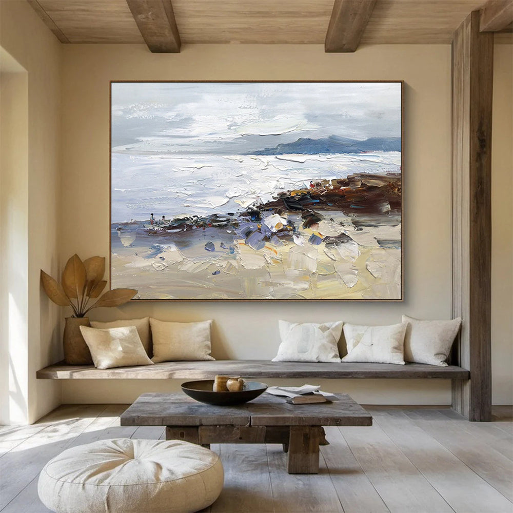 Textured Coastal Scene - Impasto Seascape Painting On Canvas DKH634