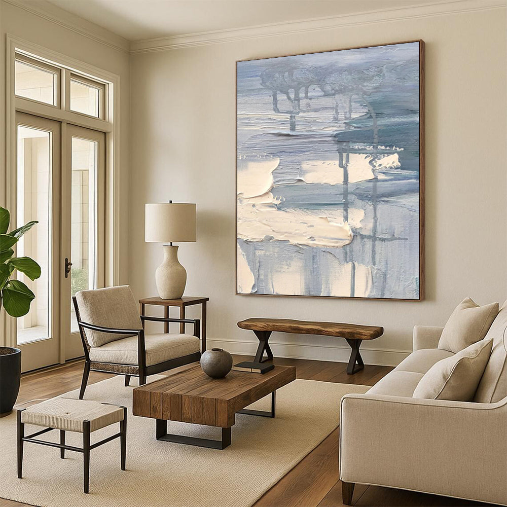 Soft Gray and Beige Impasto Layers - Abstract Impasto Painting On Canvas DKH1292