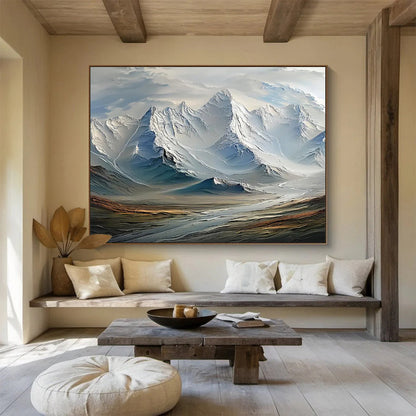 “Snowy Mountain Majesty” - White, Blue, Gray Landscape Digital - style Painting On Canvas DKH728
