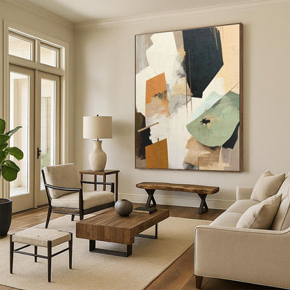 Earth - Toned Geometric Collage, “Urban Mosaic” - Mixed - Media Abstract Painting CT0747