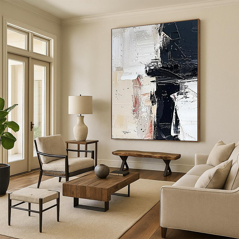 “Black, White & Red Abstract” - Abstract Painting CT2366