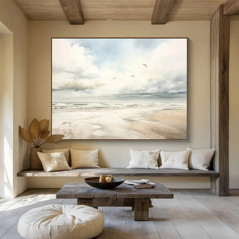 Watercolor Beach Scene Painting On Canvas DKH320