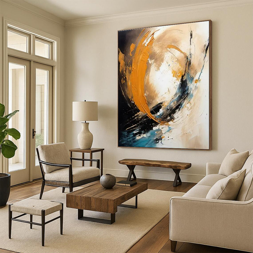 “Orange - Blue - Black Abstract Swirl” ，Abstract Oil Painting CT0829