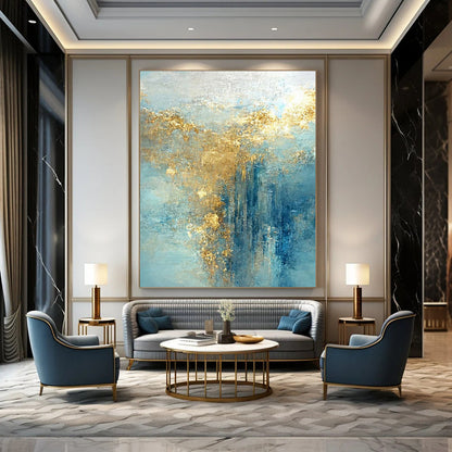 “Blue, Gold Cloud - like Flow” – Romantic Abstract Art CT1010