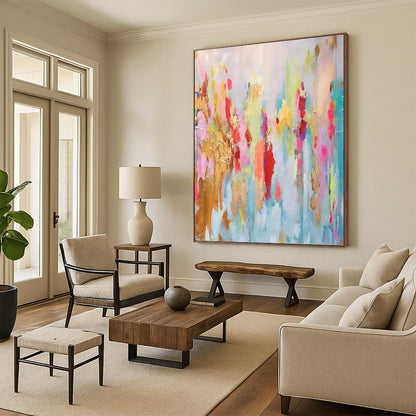 Pastel Rainbow Abstract Bursts - Abstract Painting On Canvas DKH1340