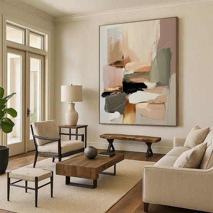 Soft Earth - Toned Blocks, “Warm Hues Harmony” - Abstract Geometric Acrylic Painting CT0736