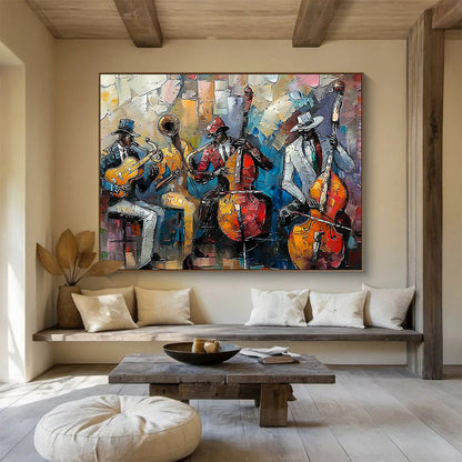 “Colorful Jazz Band” - Vibrant Multicolor Figurative Painting On Canvas DKH761