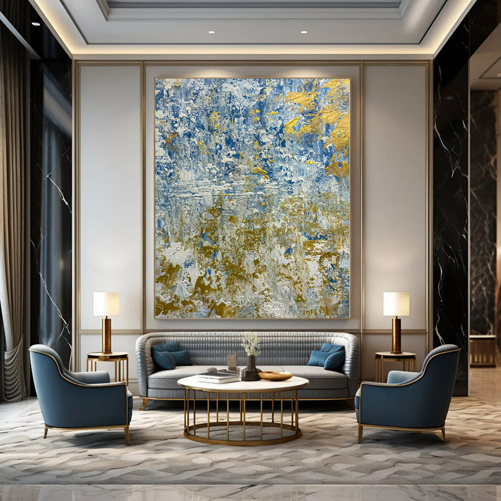 Blue and Gold Textured Waves - Abstract Impasto Painting CT1224