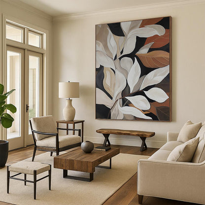 “Neutral - Toned Leafy Abstract” - Nature - Inspired Painting On Canvas DKH1125