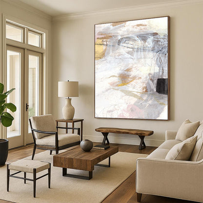 “Neutral Tones Abstract Mosaic” - Beige, Gray, White Abstract Painting On Canvas DTP212
