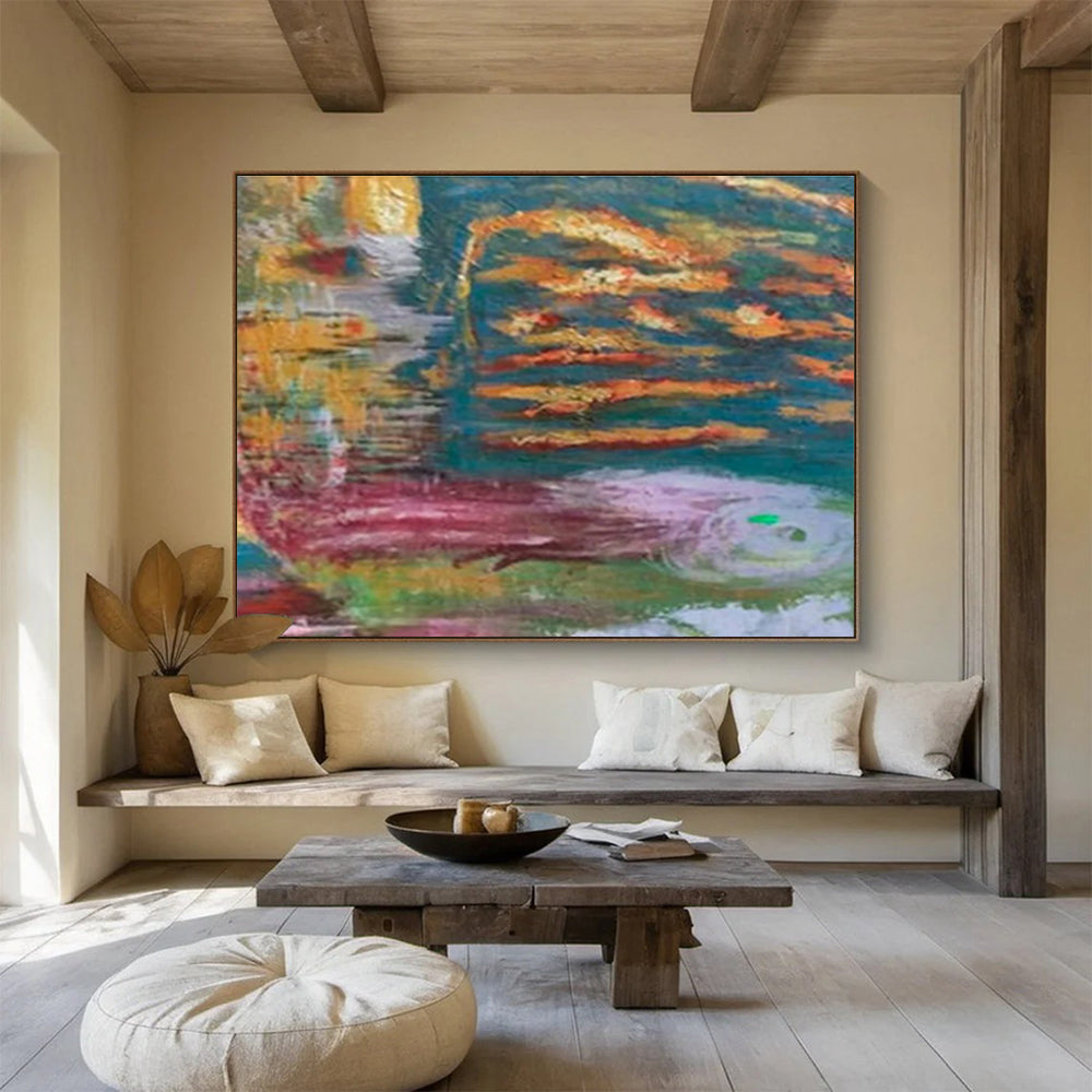 “Colorful Swirling Textures” Abstract Impasto Painting On Canvas DKH371