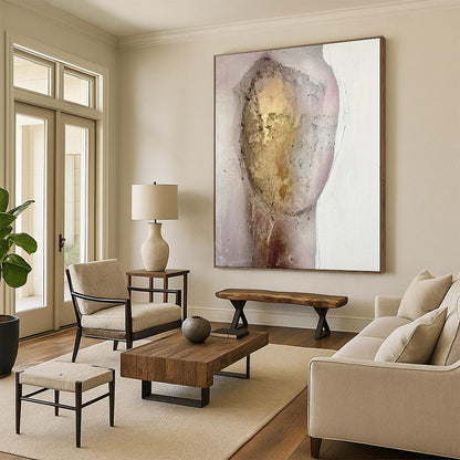 “Textured Portrait” - Gold & Pink Abstract Portrait Painting On Canvas CT2222