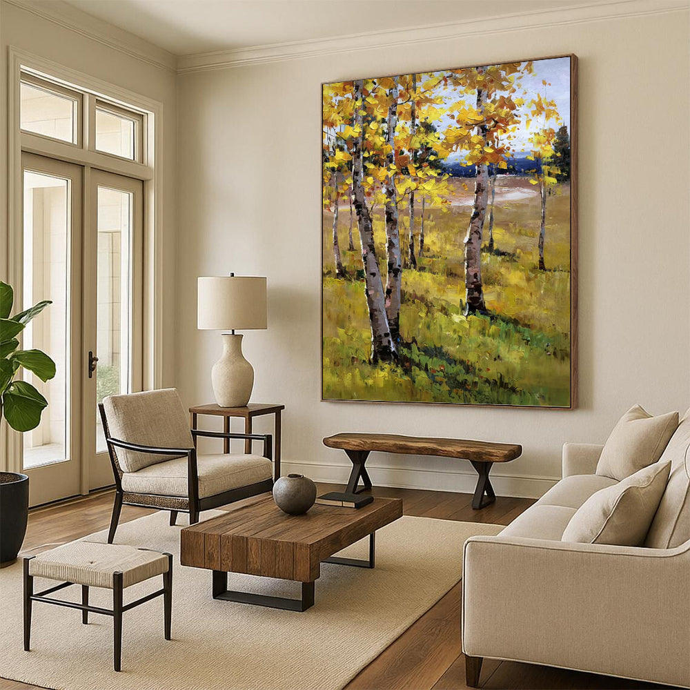 Autumn Aspen in Golden Hues - Landscape Painting On Canvas DKH1284