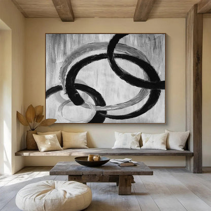 Intertwined Black and Gray Circular Abstract Painting On Canvas DKH175