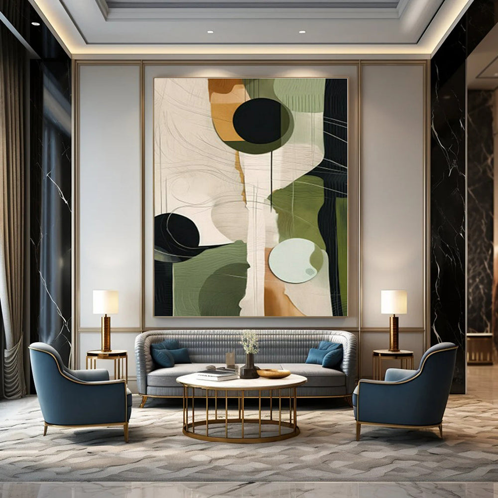 Green - Geometric Circles & Lines - Abstract Bauhaus - Style Acrylic CT1276